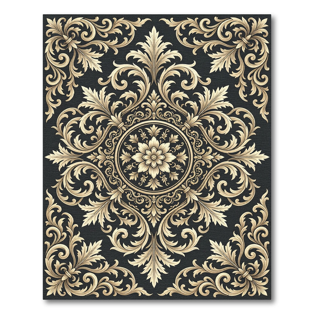 Elegant Gold Floral Baroque Medallion Rug