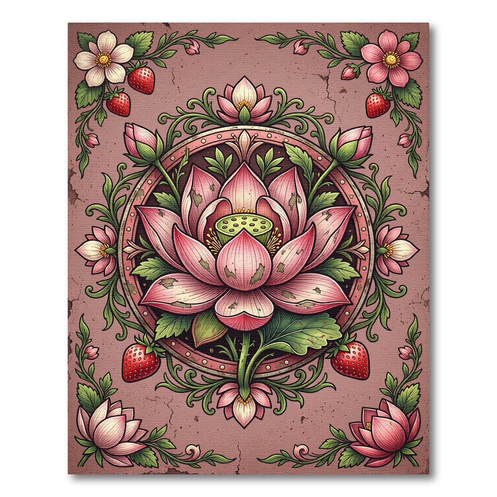 Pink Lotus Strawberry Floral Mandala Rug