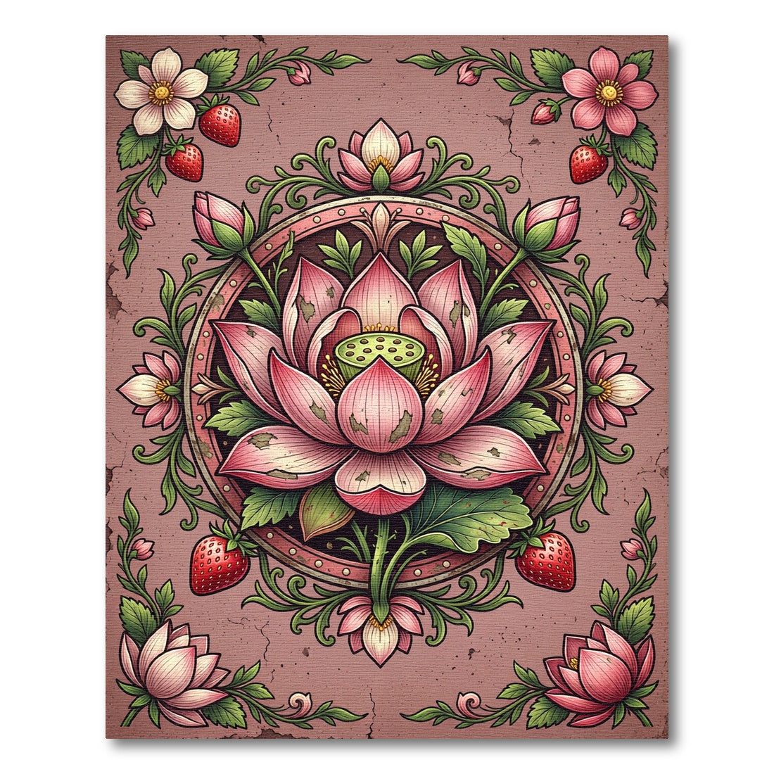 Pink Lotus Strawberry Floral Mandala Rug