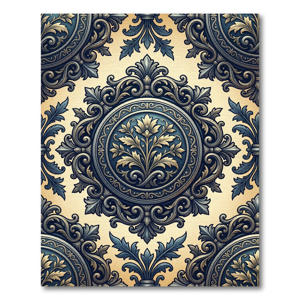 Antique Blue Golden Botanical Medallion Rug