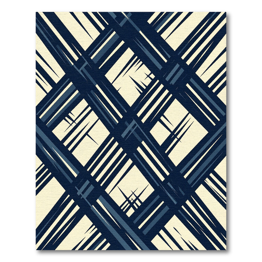 Midnight Navy Cream Angular Grid Rug