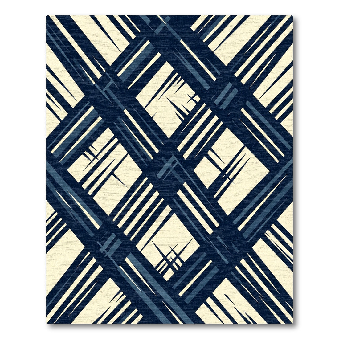 Midnight Navy Cream Angular Grid Rug