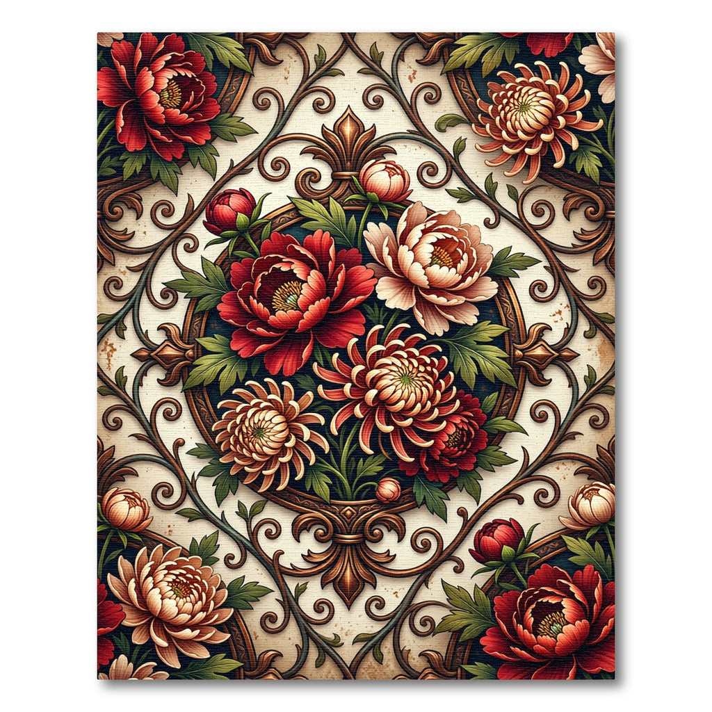 Crimson and Gold Floral Scroll Medallion Rug