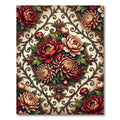 Crimson and Gold Floral Scroll Medallion Rug