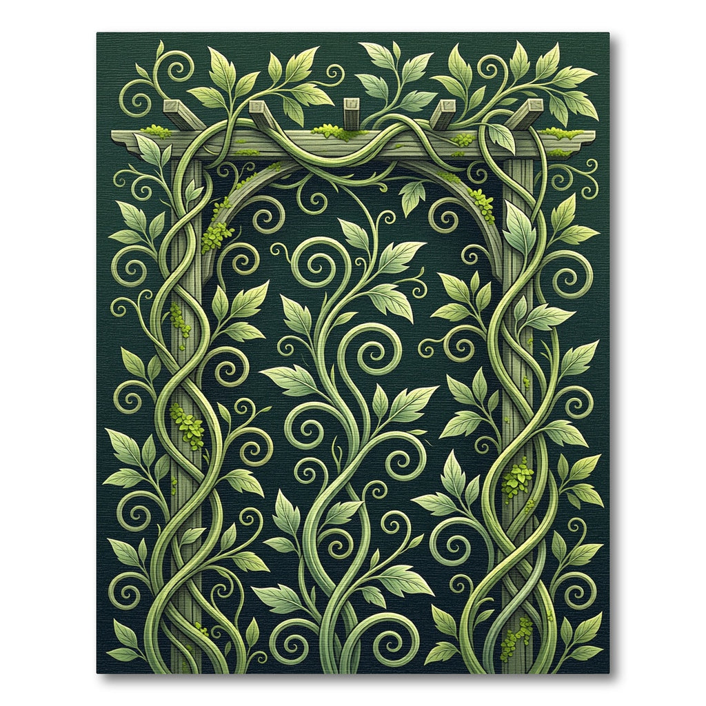 Lush Green Botanical Trellis Vine Rug