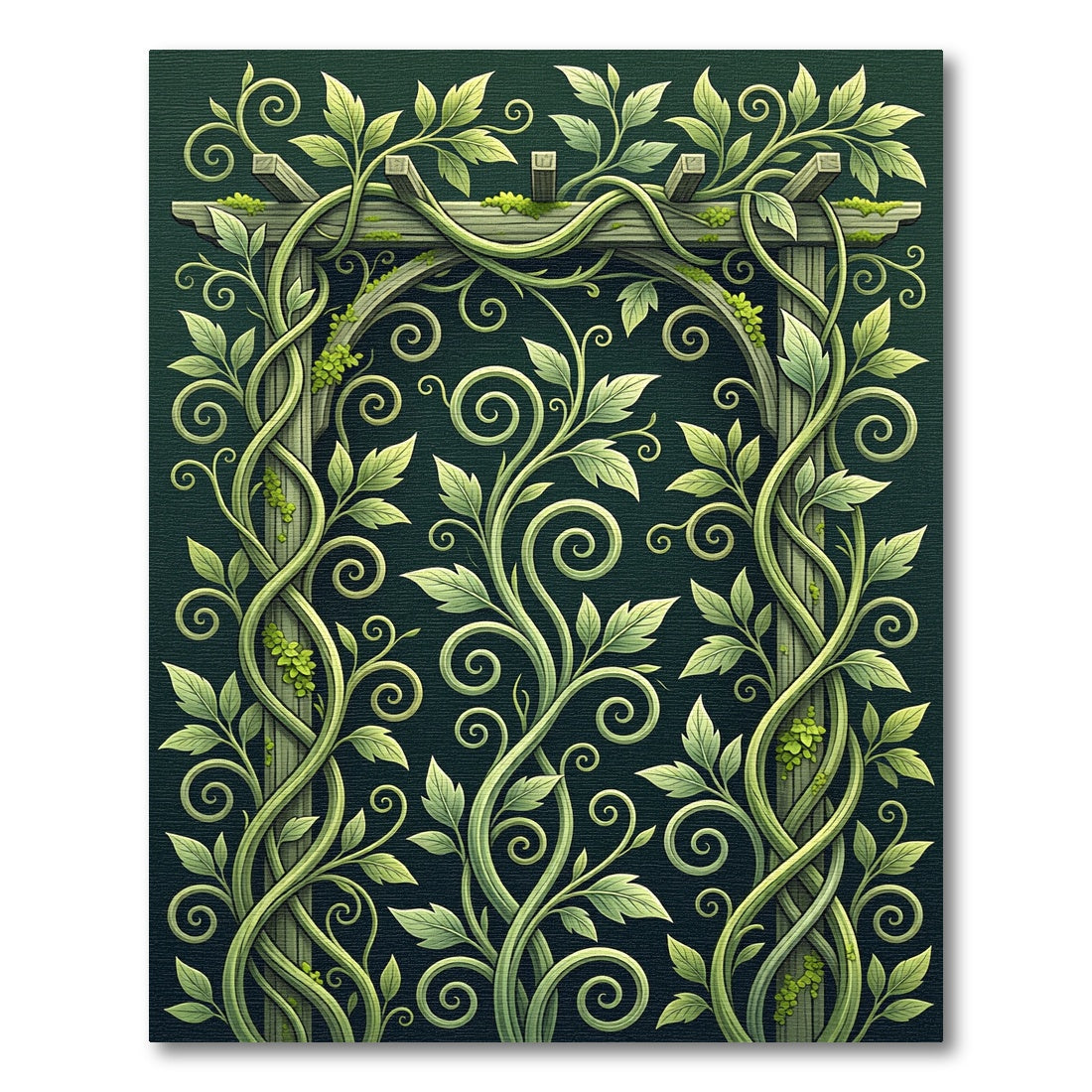 Lush Green Botanical Trellis Vine Rug