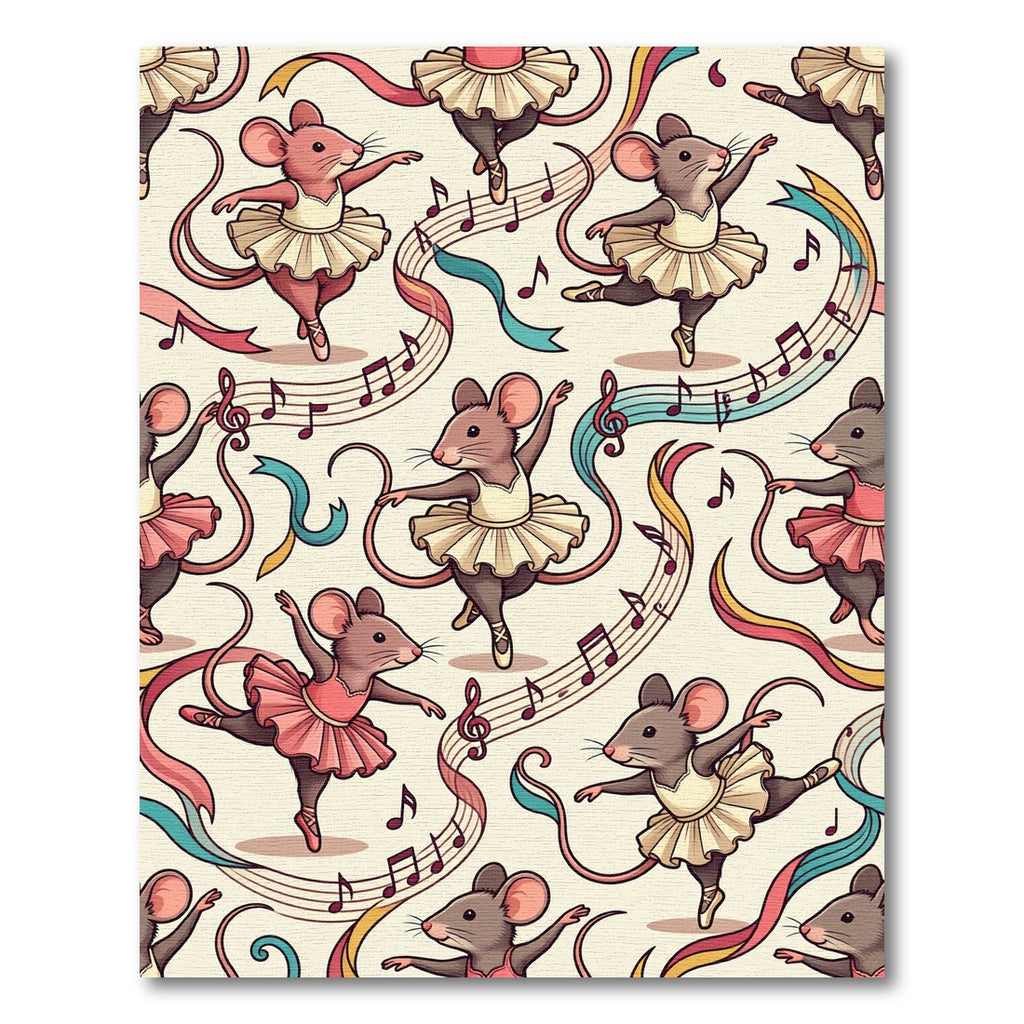 Whimsical Ballerina Mouse Musical Ribbon Art Rug