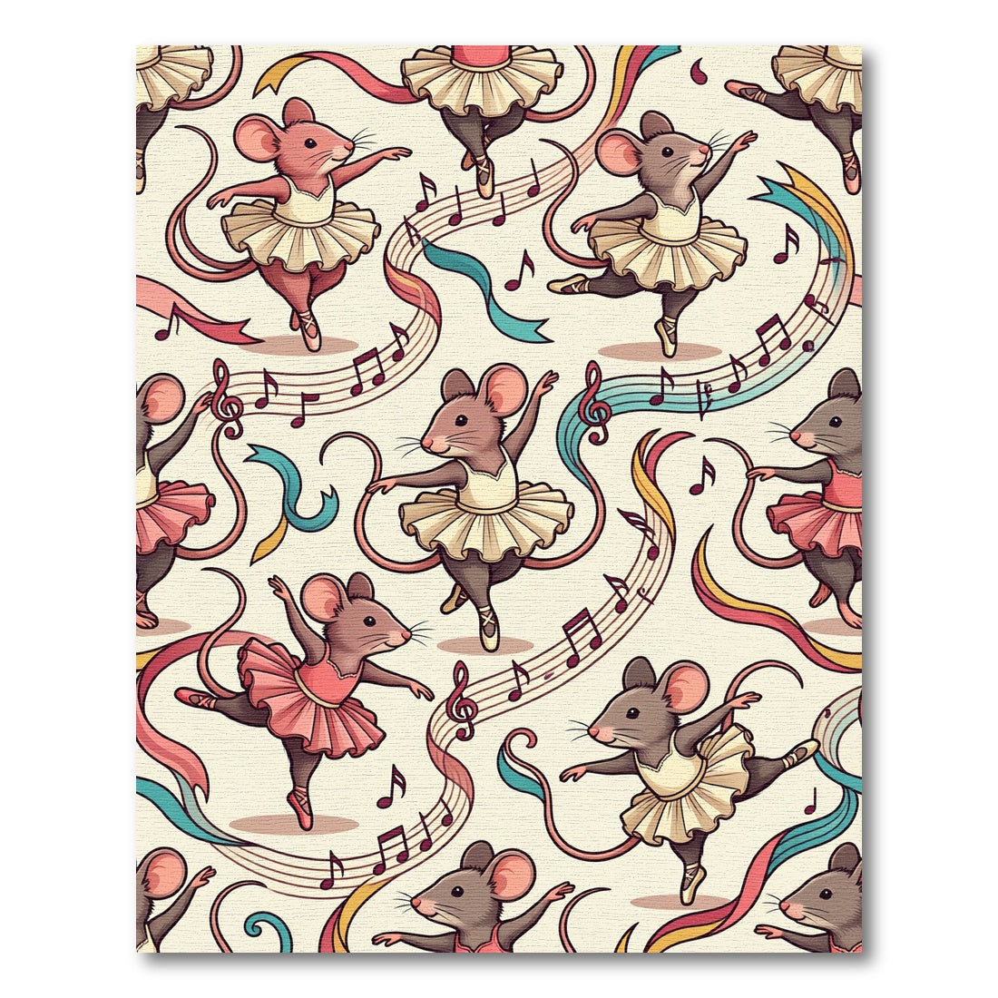 Whimsical Ballerina Mouse Musical Ribbon Art Rug