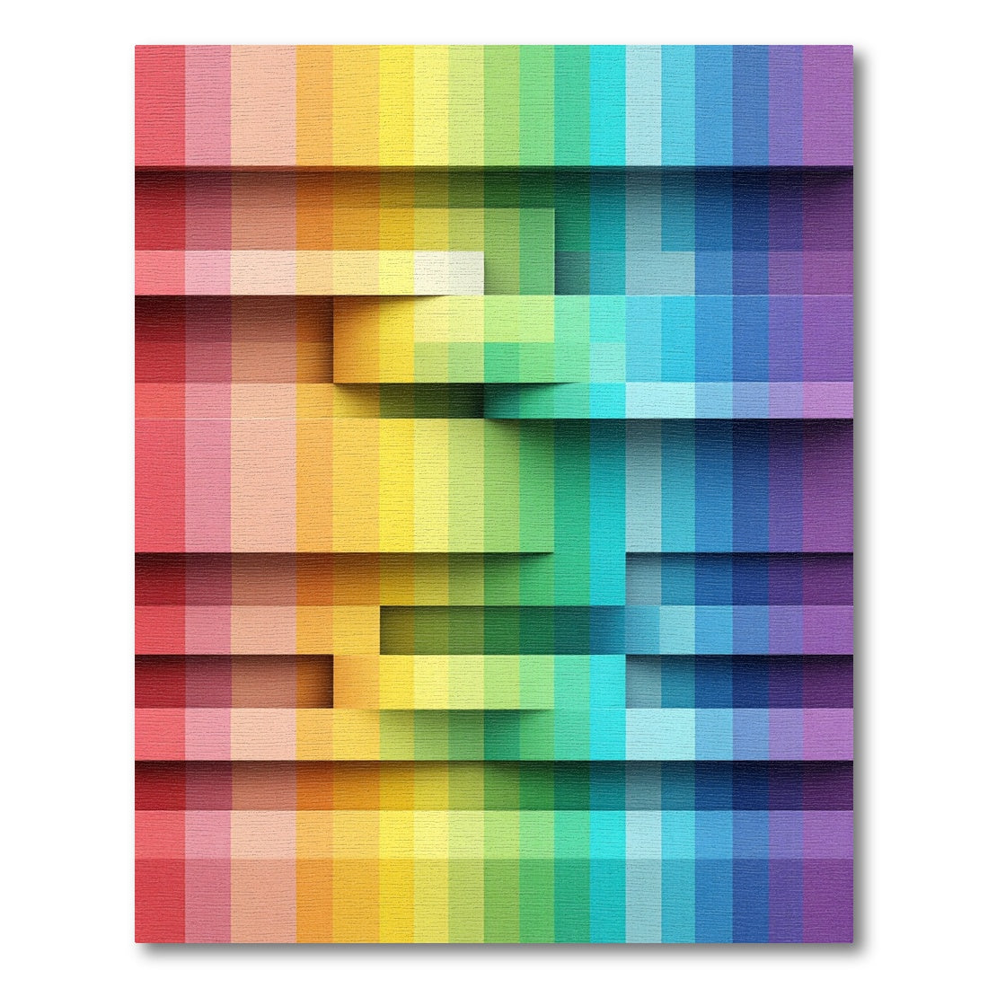 Vibrant Rainbow Gradient Offset Blocks Rug