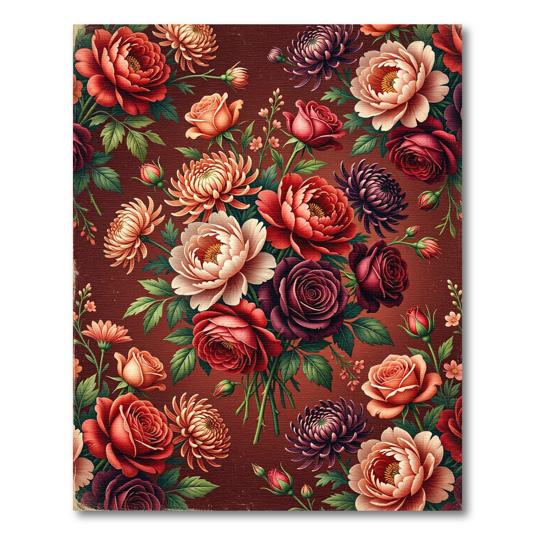 Luxurious Crimson Botanical Floral Bouquet Rug