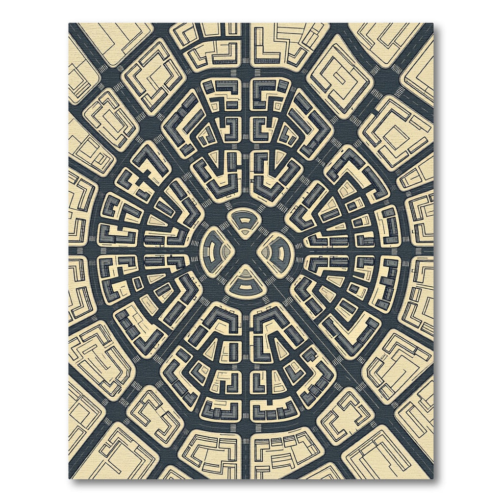 Architectural Radial Urban Grid Monochromatic Rug