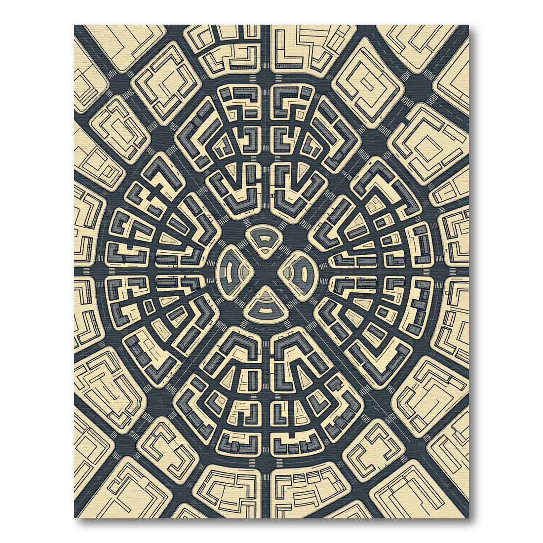 Architectural Radial Urban Grid Monochromatic Rug