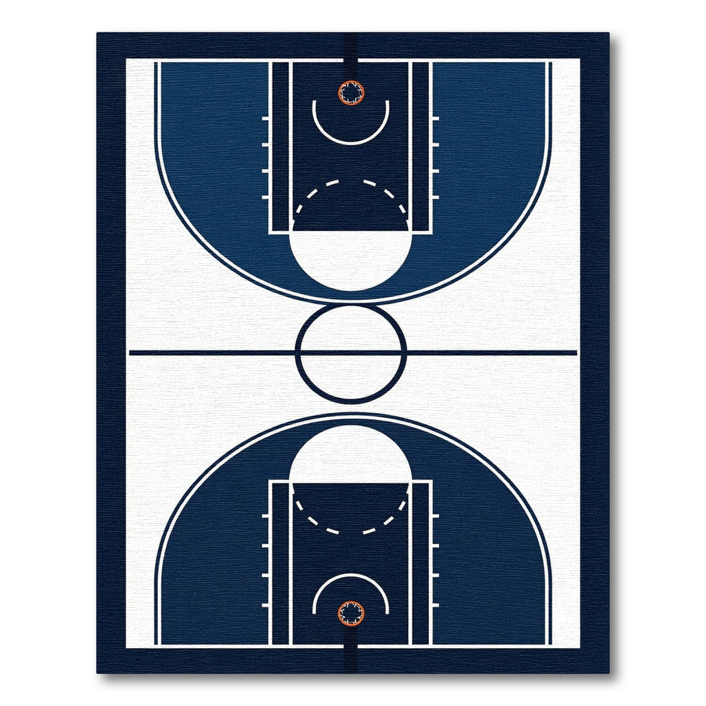 Minimalist Navy Blue Basketball Court Graphic Rug