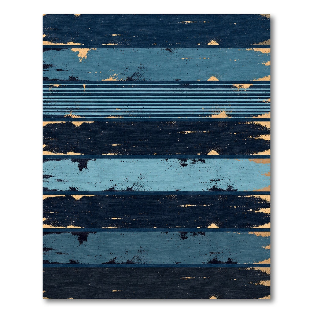 Midnight Blue Distressed Horizontal Stripe Rug