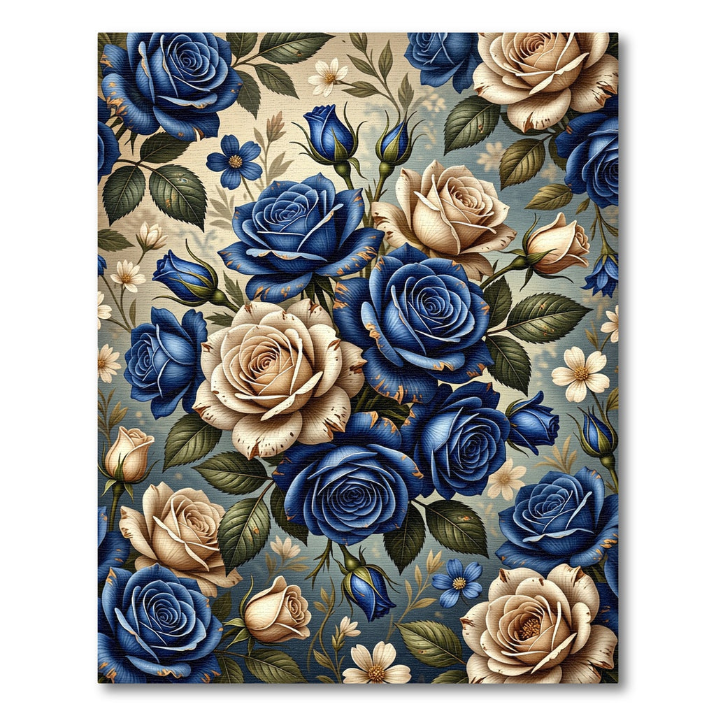 Blue Cream Rose Garden Bouquet Rug