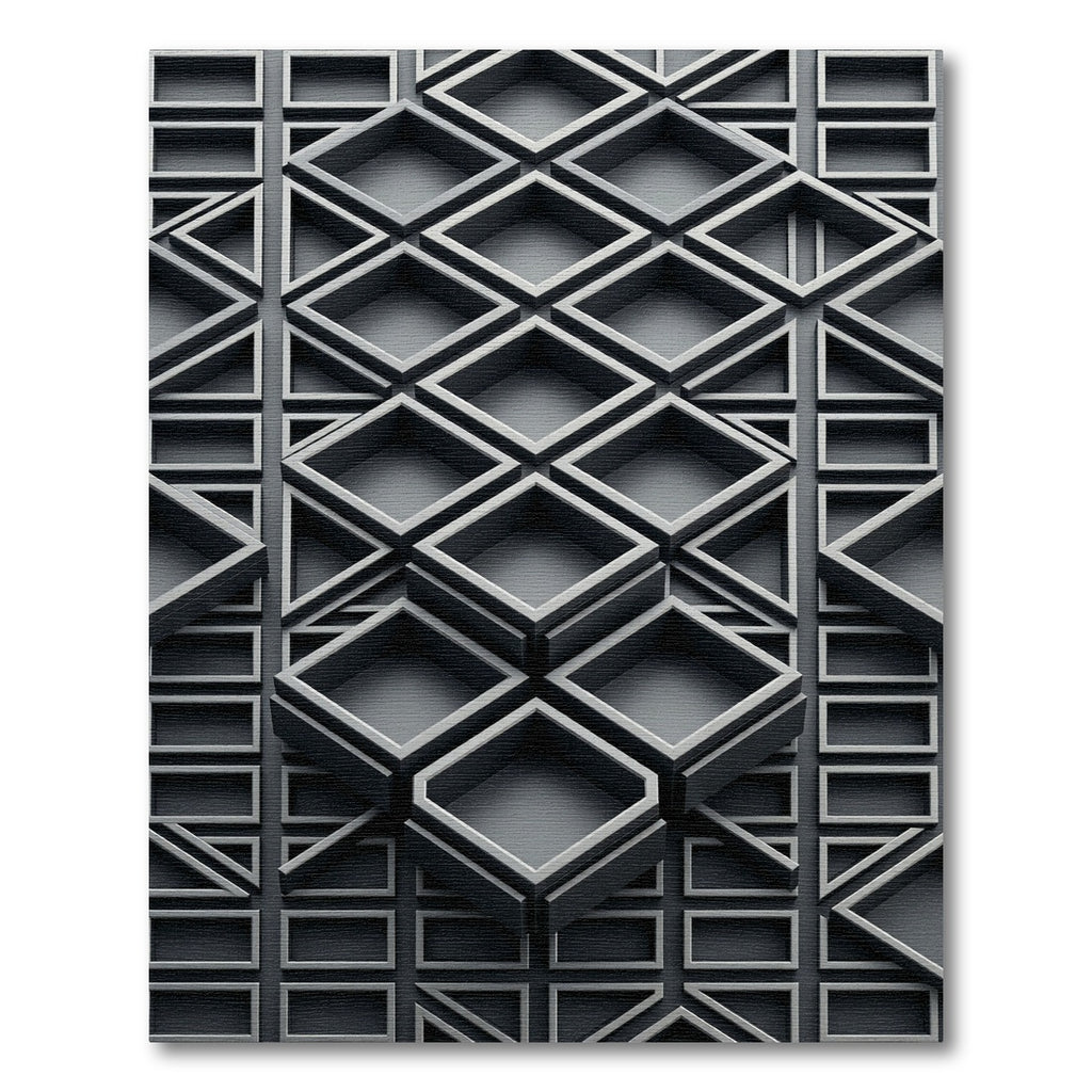 Monochromatic Gray Geometric 3D Cube Rug