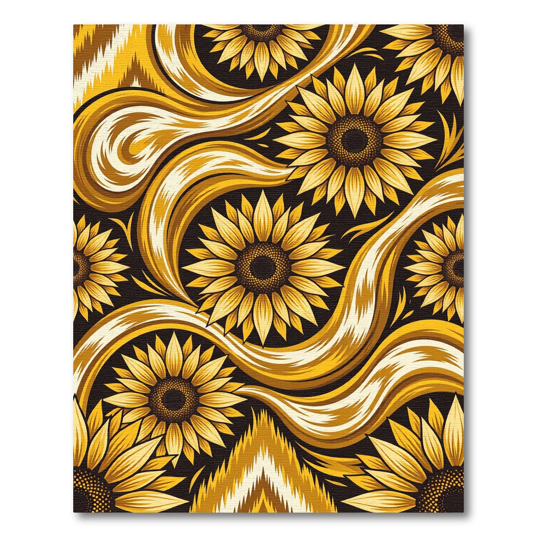 Golden Sunflower Swirl Floral Art Rug