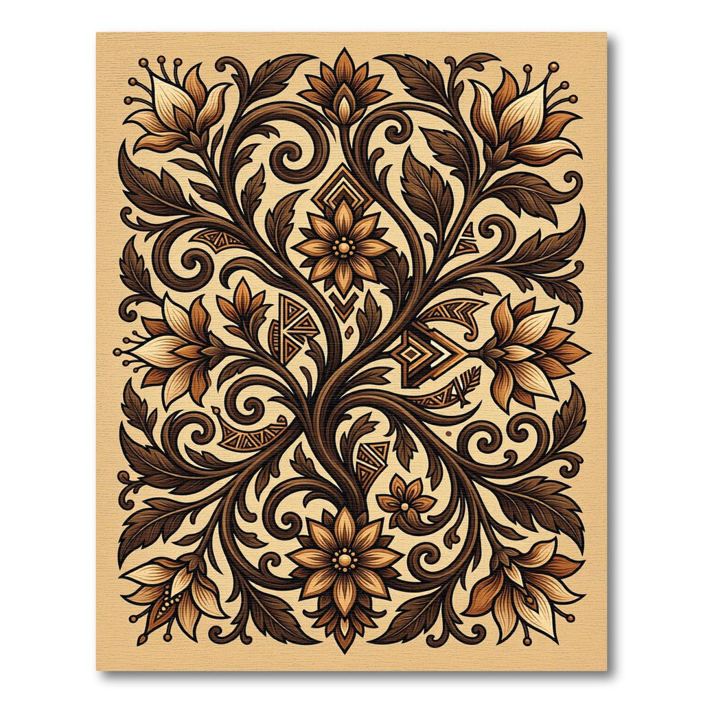 Elegant Sepia Floral Scroll Flourish Rug