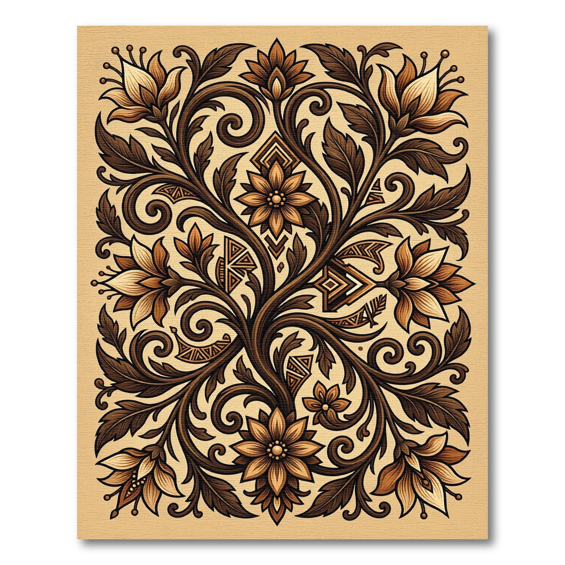 Elegant Sepia Floral Scroll Flourish Rug
