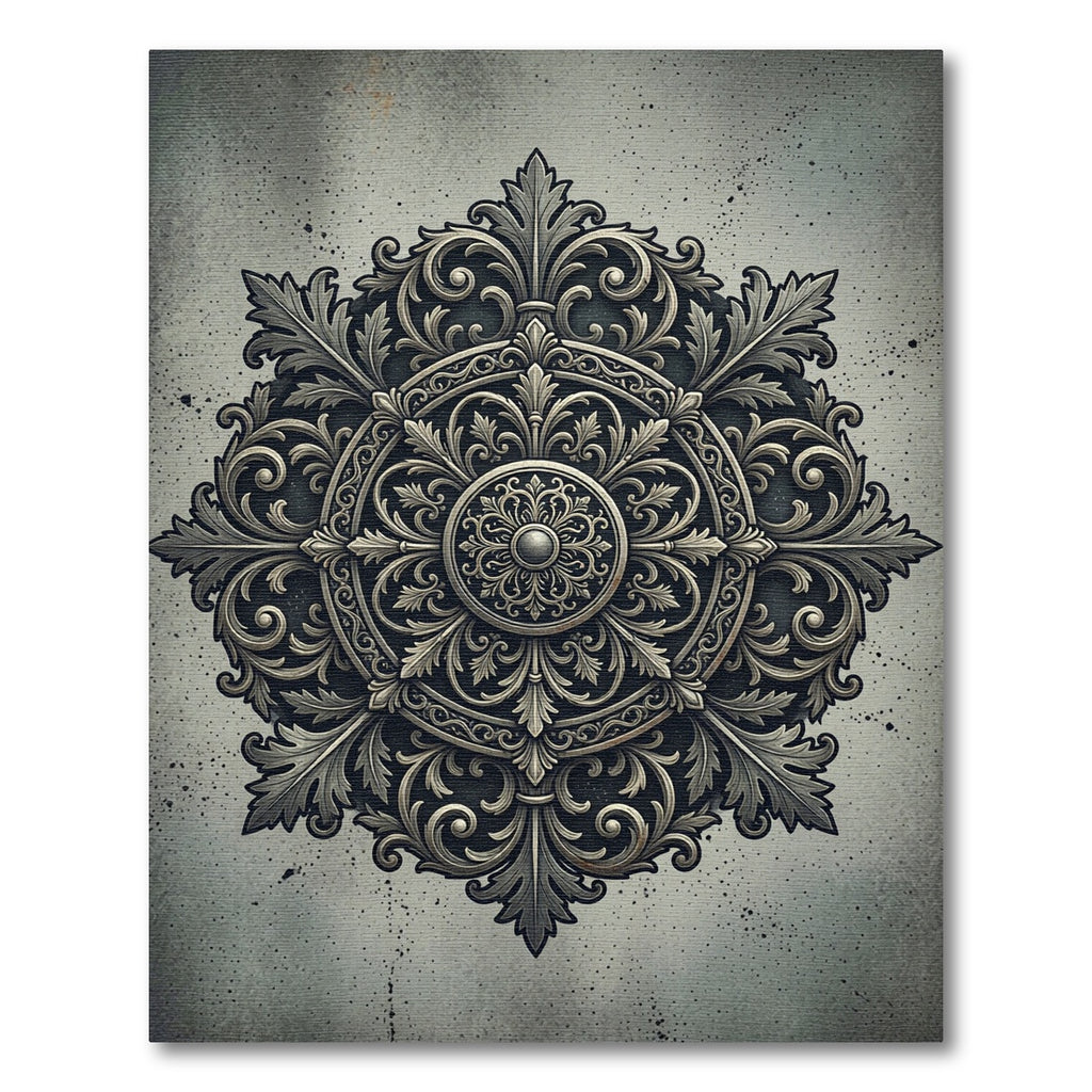 Elegant Silver Metallic Ornate Medallion Rug