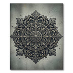 Elegant Silver Metallic Ornate Medallion Rug