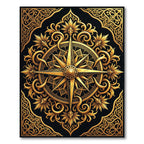 Ornate Gold Filigree Compass Medallion Rug