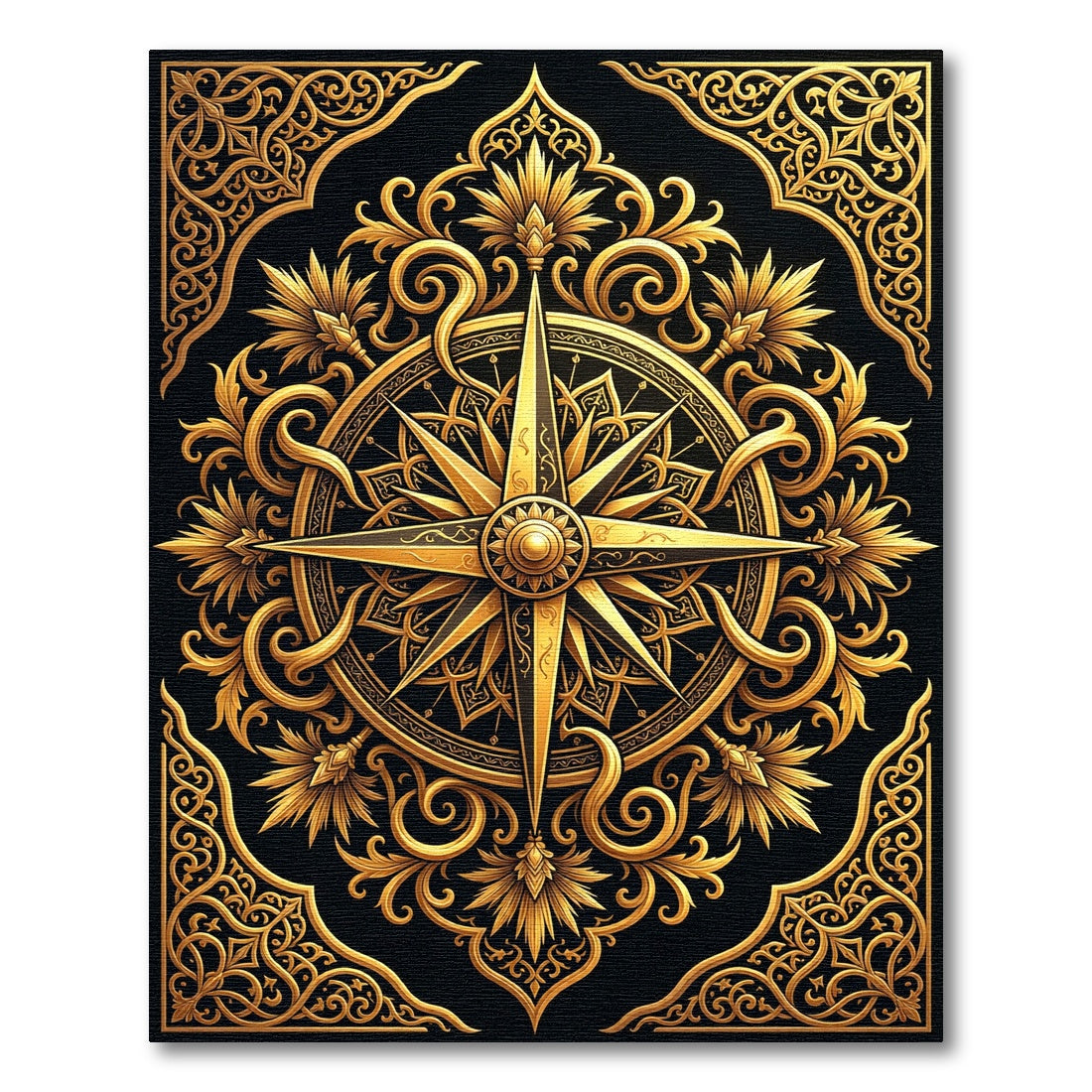 Ornate Gold Filigree Compass Medallion Rug