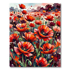 Vibrant Watercolor Red Poppy Field Rug