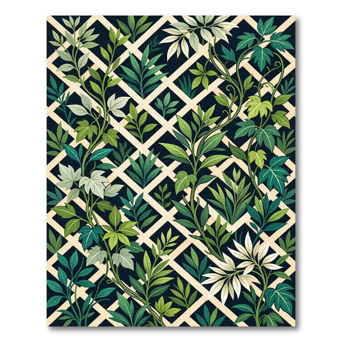 Lush Green Botanical Lattice Trellis Rug