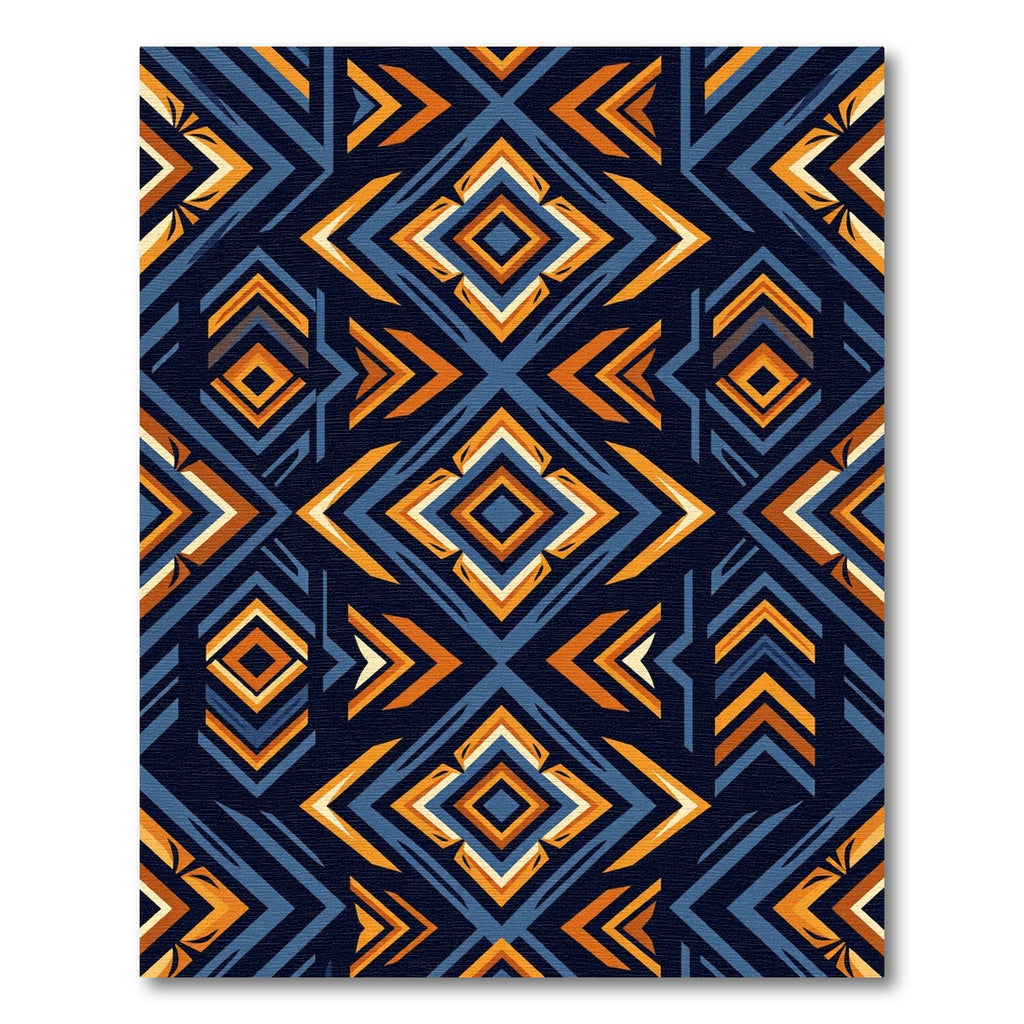 Bold Orange Blue Geometric Diamond Rug