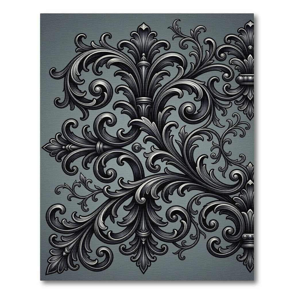 Elegant Charcoal Acanthus Scroll Flourish Rug