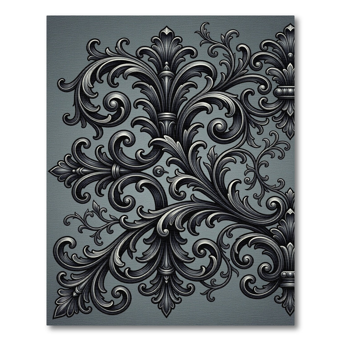 Elegant Charcoal Acanthus Scroll Flourish Rug