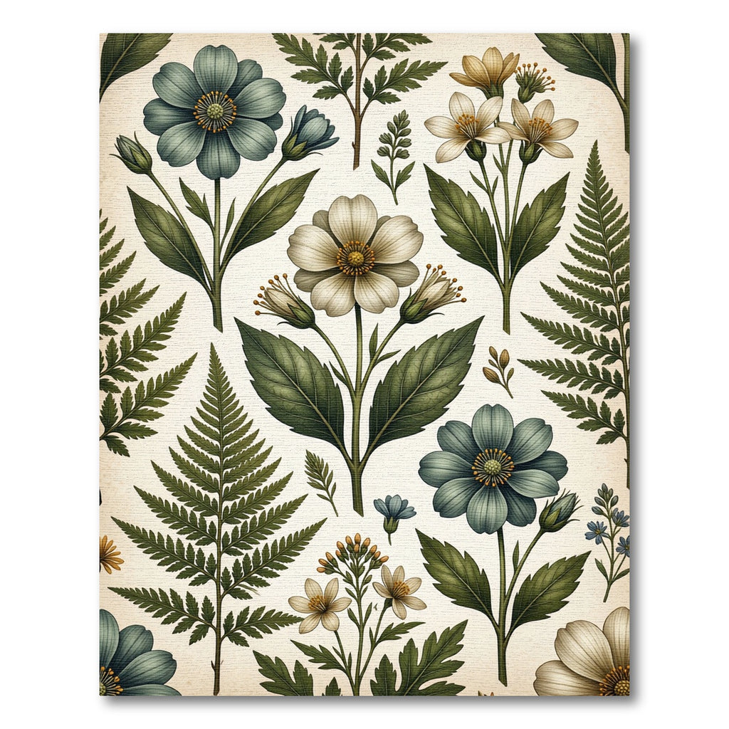 Earthy Tone Wildflower Fern Botanical Rug