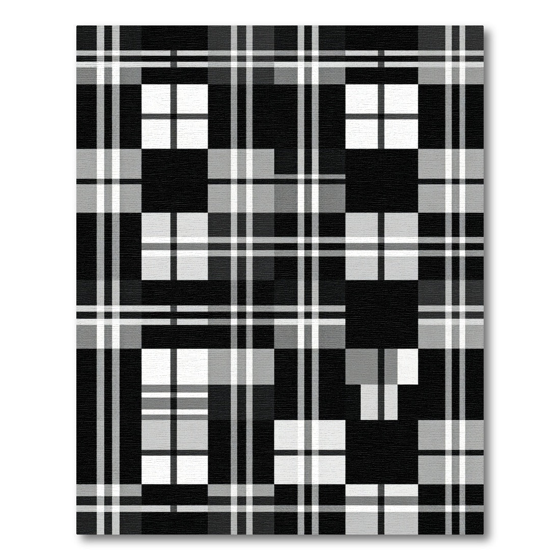 Bold Monochrome Plaid Checkered Square Rug