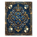 Royal Blue Gold Ornate Regal Crest Rug
