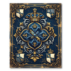 Royal Blue Gold Ornate Regal Crest Rug