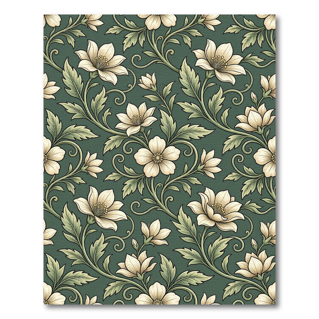 Elegant Sage Green Floral Botanical Art Rug
