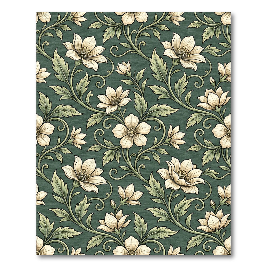 Elegant Sage Green Floral Botanical Art Rug