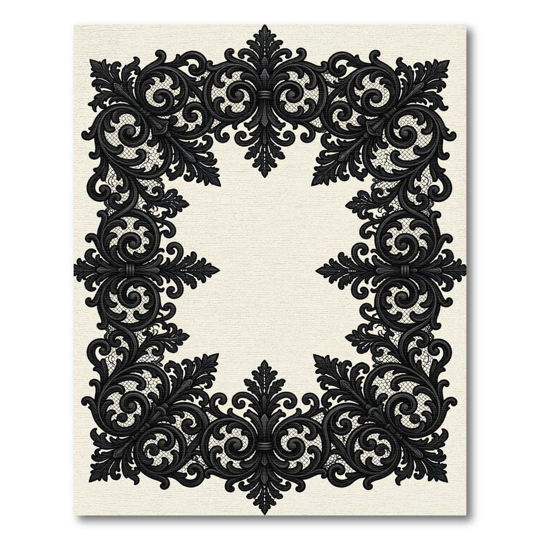 Elegant Black Ornate Baroque Border Rug