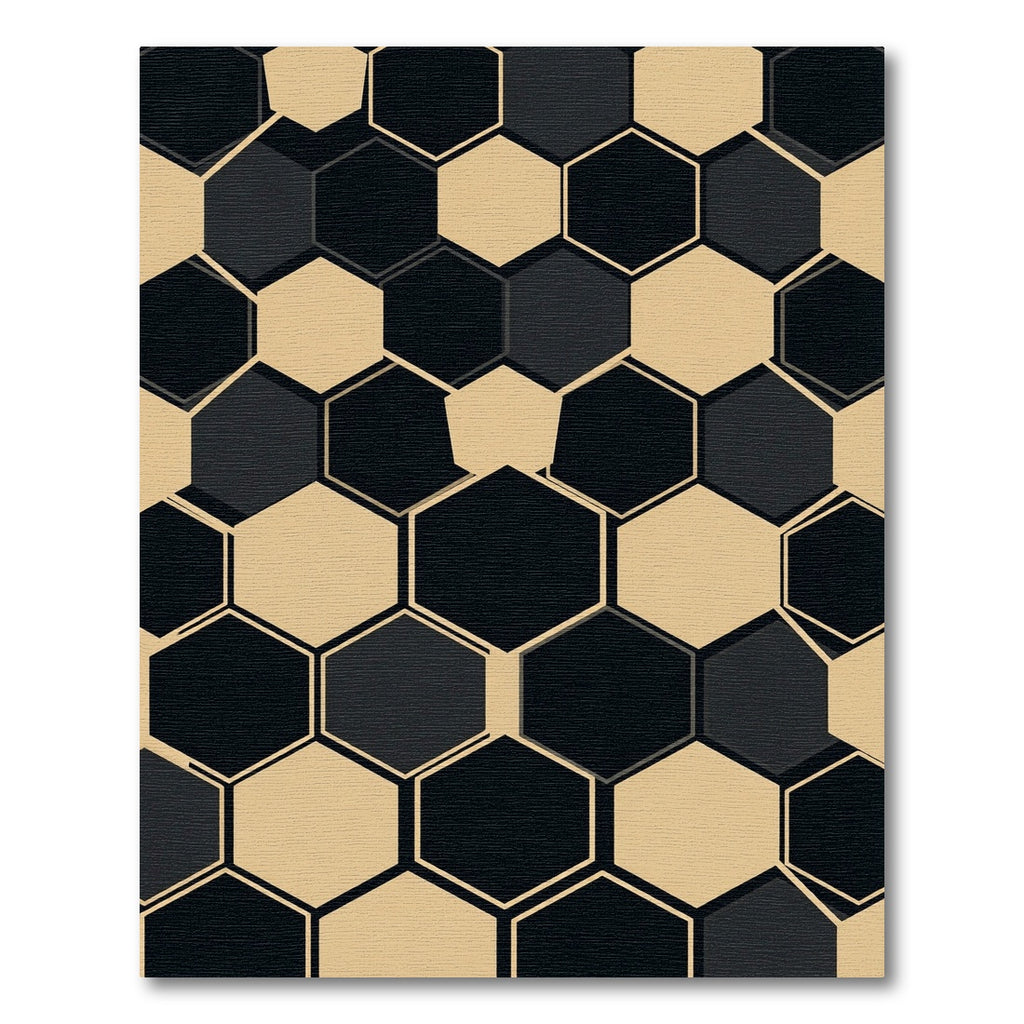 Modern Minimalist Black and Beige Hexagon Rug