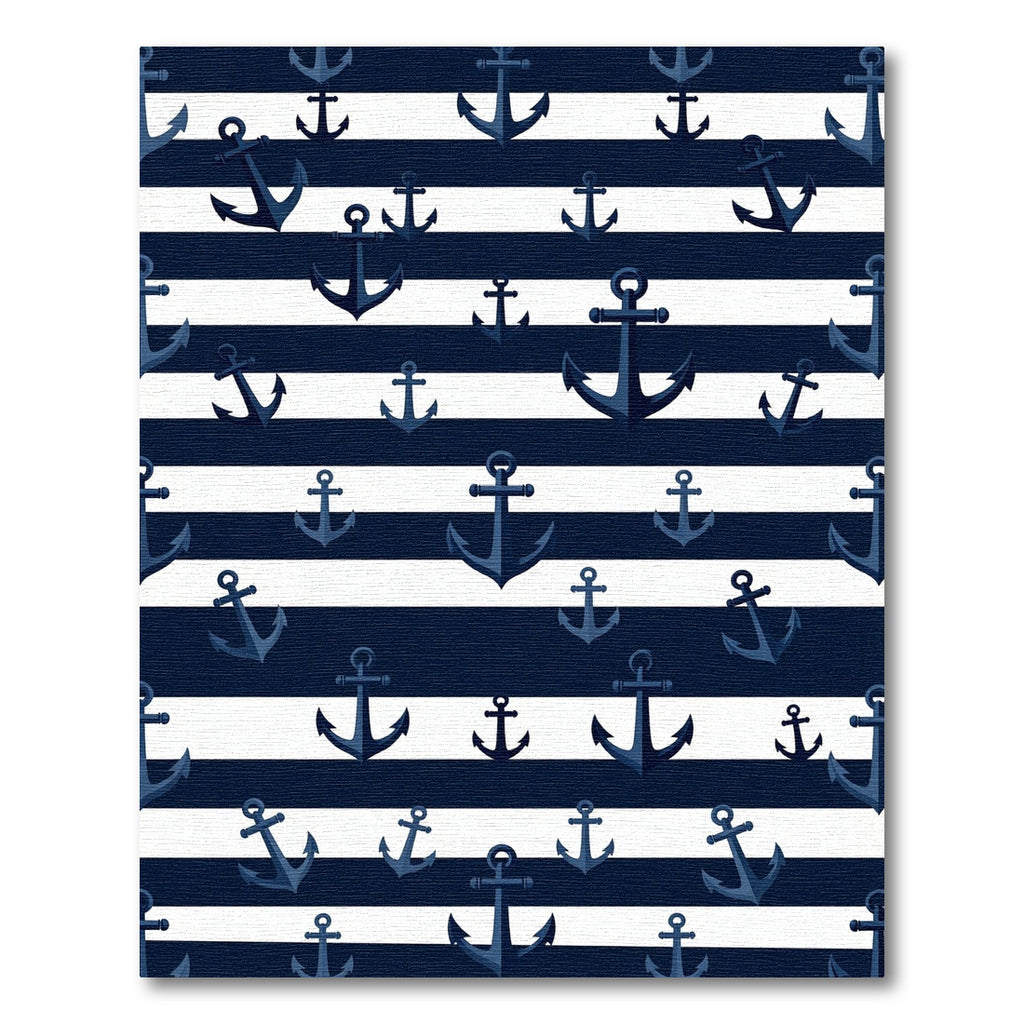 Navy Blue and White Nautical Anchor Rug