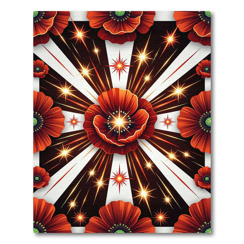 Radiant Red Poppy Bursting Fireworks Rug