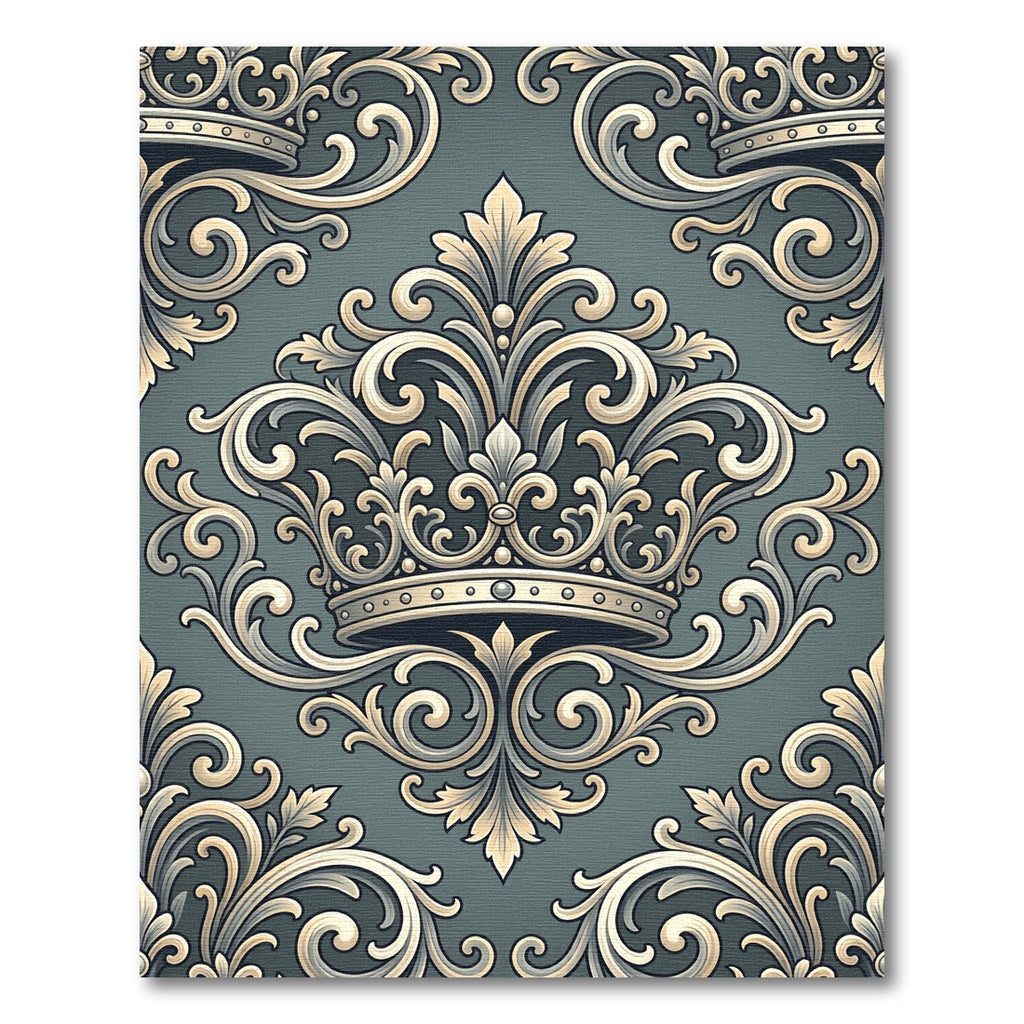 Ornate Golden Crown Baroque Scroll Rug