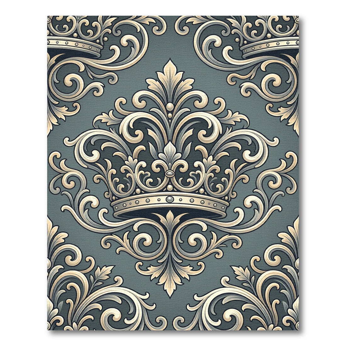 Ornate Golden Crown Baroque Scroll Rug
