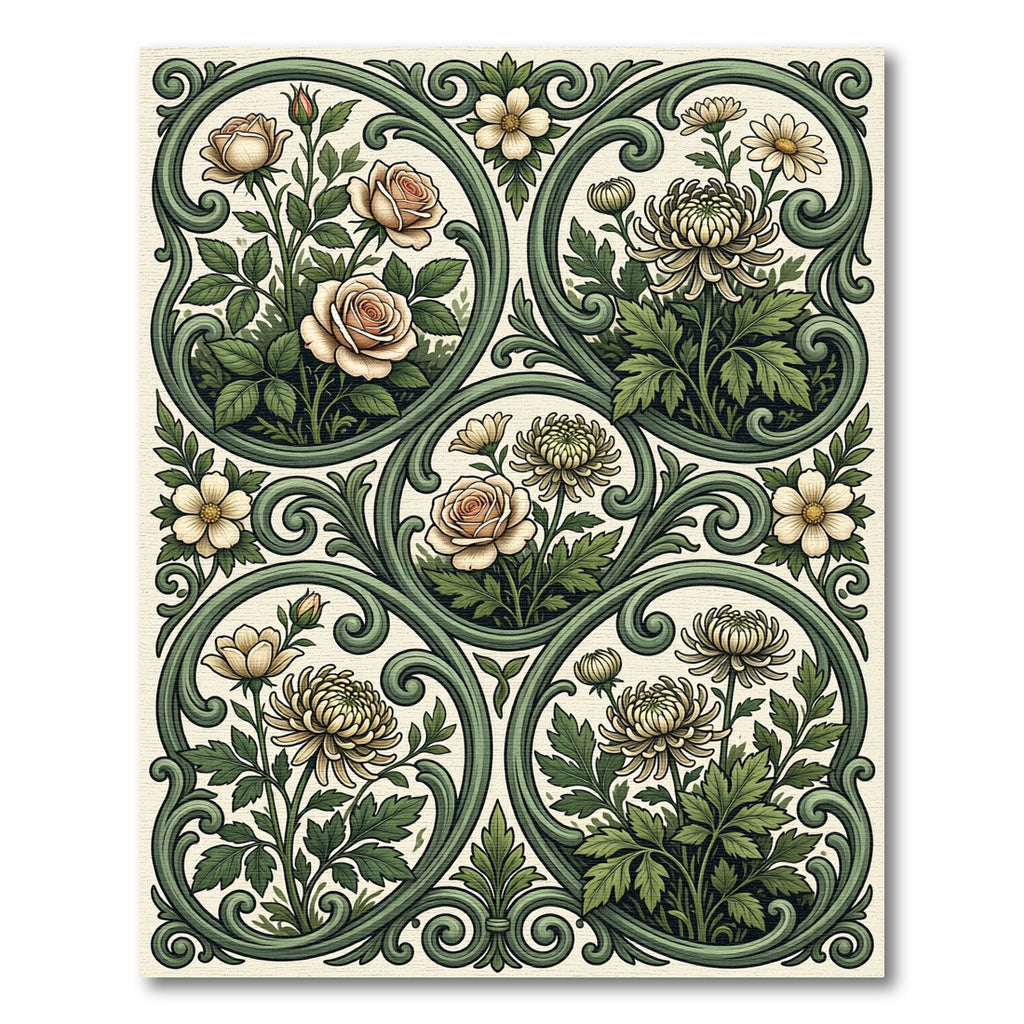 Sage Green Floral Filigree Scroll Elegant Rug