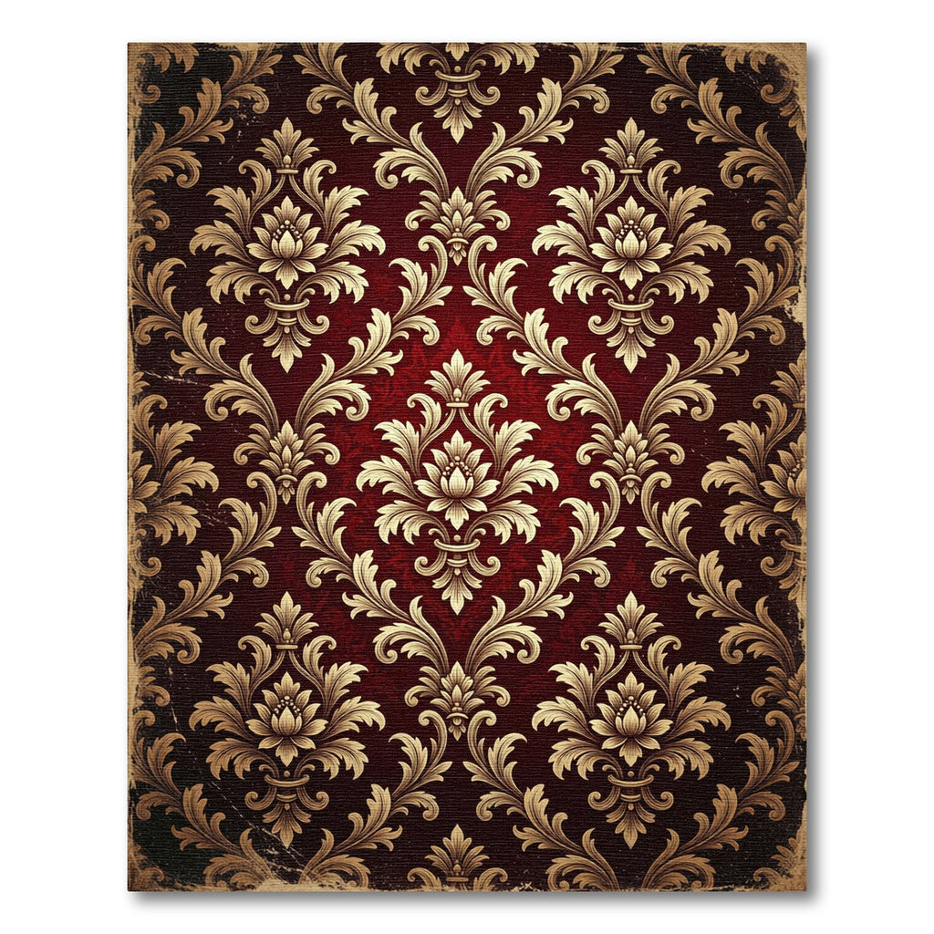 Royal Damask Floral Red Gold Tapestry Rug