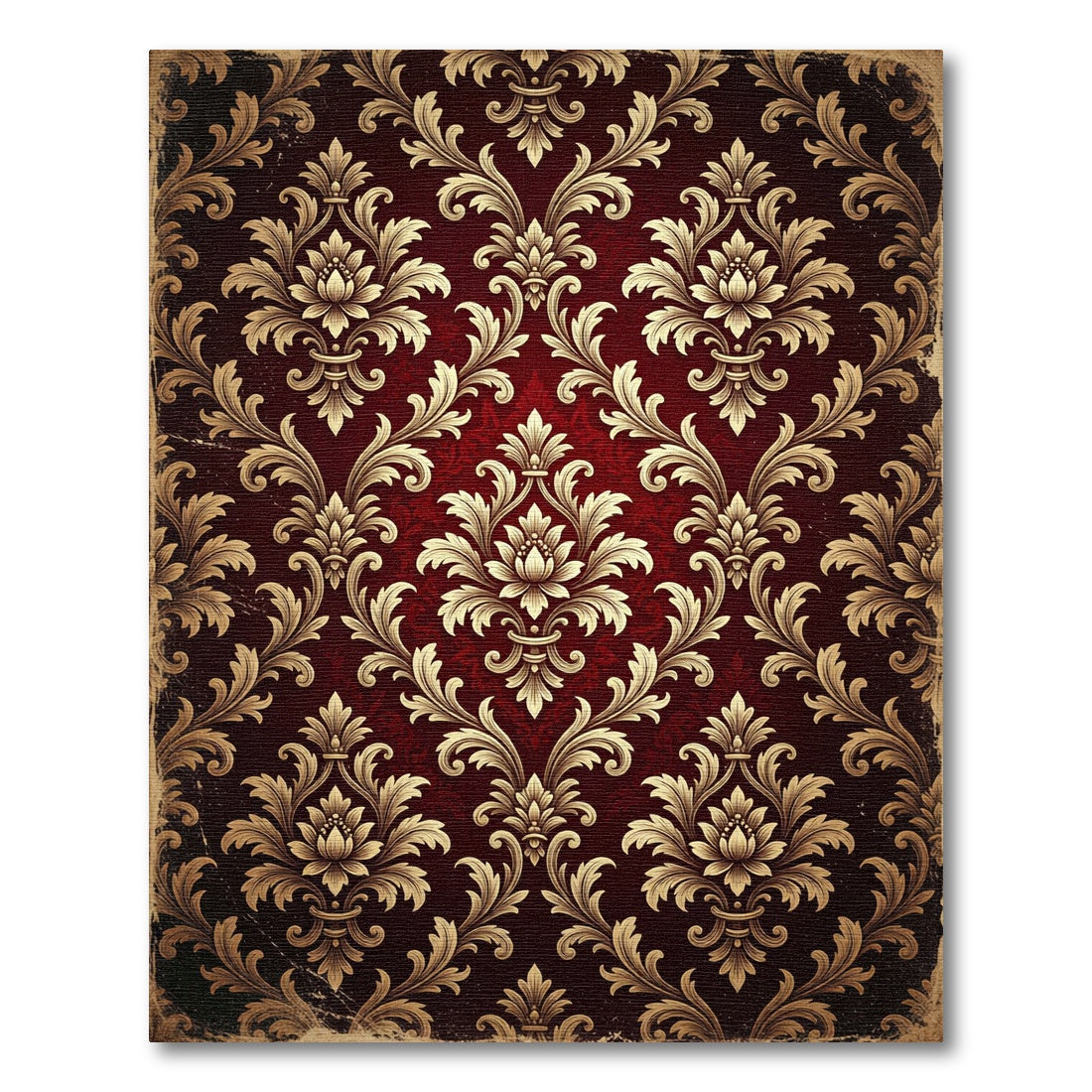 Royal Damask Floral Red Gold Tapestry Rug