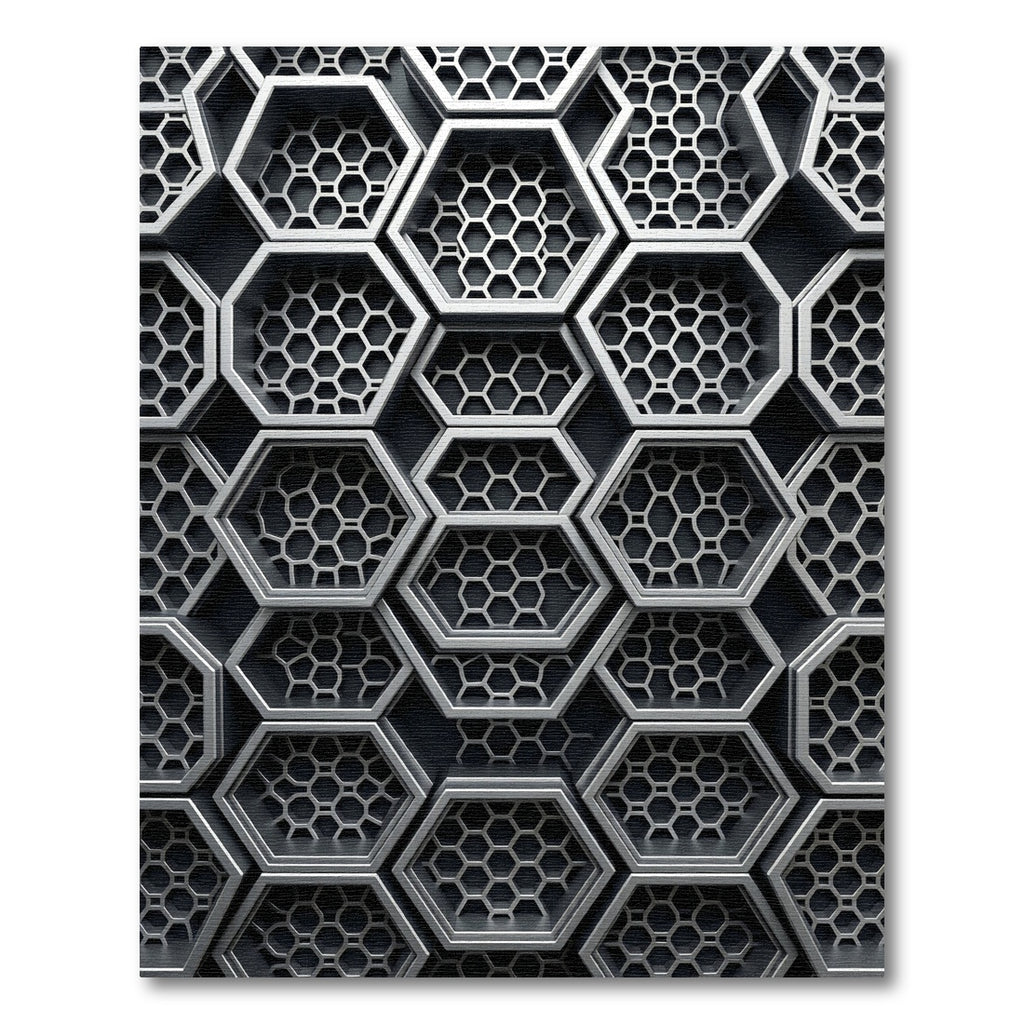 Modern Metallic Silver Hexagonal Lattice Rug
