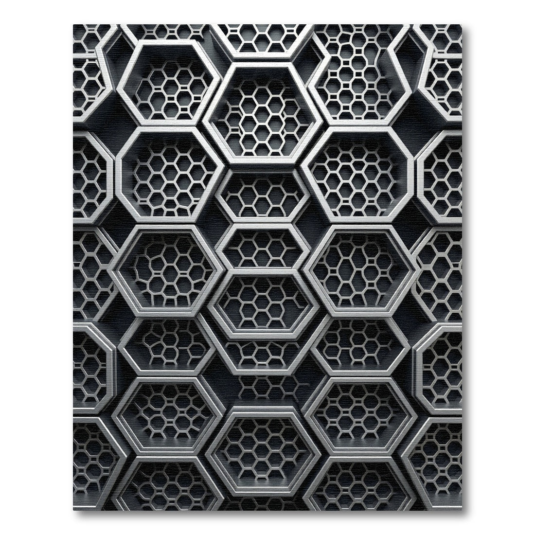 Modern Metallic Silver Hexagonal Lattice Rug