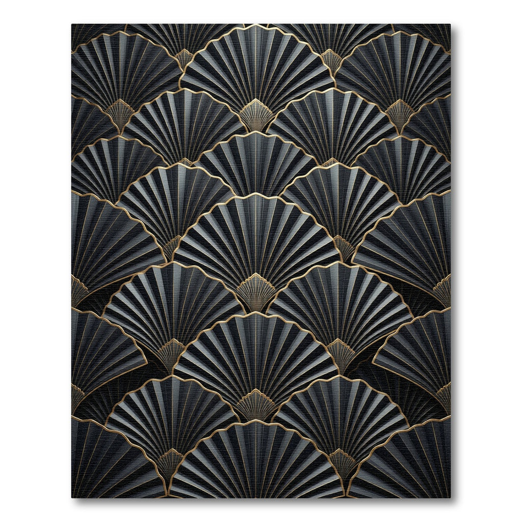Art Deco Black Gold Fan Medallion Rug